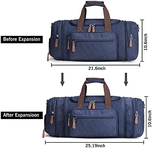 Fitmyfavo Duffle Bag for Men Travel 45L/55L Canvas Weekender Bag with Shoe Compartment Weekender Mens Duffel Bag (Blue) 2 Fitmyfavo Duffle Bag for Men Travel 45L/55L Canvas Weekender Bag with Shoe Compartment Weekender Mens Duffel Bag (Blue)