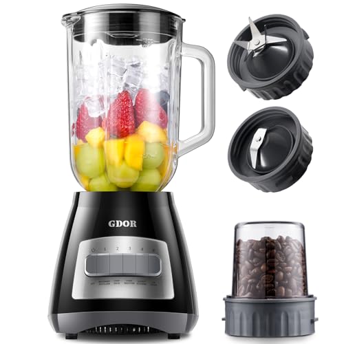 GDOR Blenders for Smoothies, 52 Oz Glass Jar Smoothie Blender, Countertop Blender & Grinder Combo, 9...