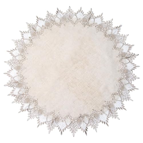 URROMA Napperon Rond en Lin avec Bordure en Dentelle pour Salle à Manger, Cuisine (70 x 70 cm) Beige
