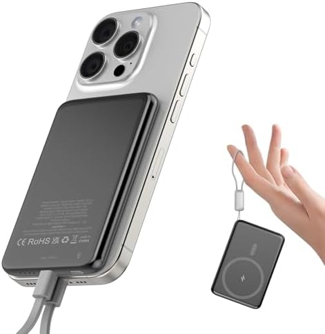 Power Bank 5000mAh, 15W Inalámbrico Bateria Portatil Magnética, P...