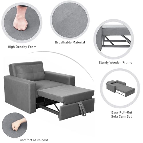 Image of CASASTYLE Seria 1 Seater Pull-Out Premium Fabric Sofa Cum Bed Sofa Set for Living Room (Light Grey Fabric)