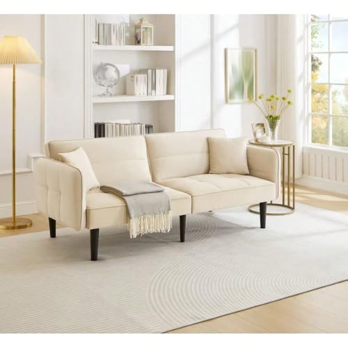 Sofá cama 2 en 1: dos asientos, con reposabrazos plegables, ideal para espacios pequeños