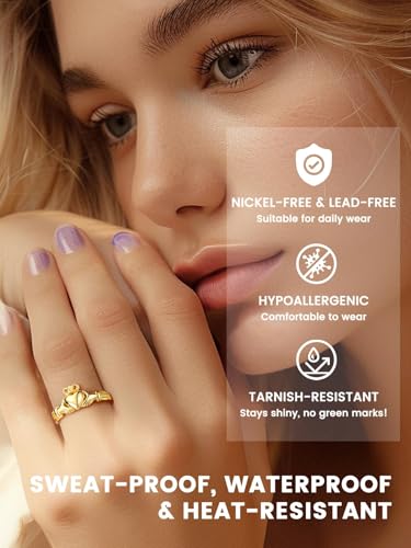 Bestyle 925 Sterling Silver Ring for Women, Minimalist Claddagh Ring Celtic Knot Ring for Women, Irish Promise Wedding Band, Gold/Rose Gold Vermeil Women Band Ring, Stackable, Gift for Her4