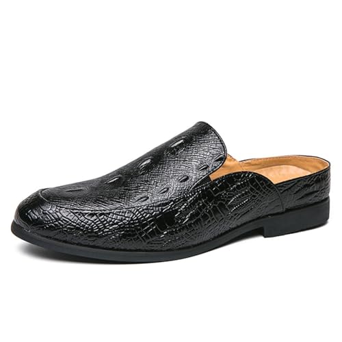 Men's Fashion Backless Loafers Genuine Leather Mule Shoes Leisure Anti Slip Patterned Breathable Mule Shoes