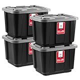IRIS USA 4-Pack 12 Gallon Storage Bins with Lids |Made in USA| Heavy Duty Plastic Tote Containers for Truckbed Tool Box Organization, Large - Gray