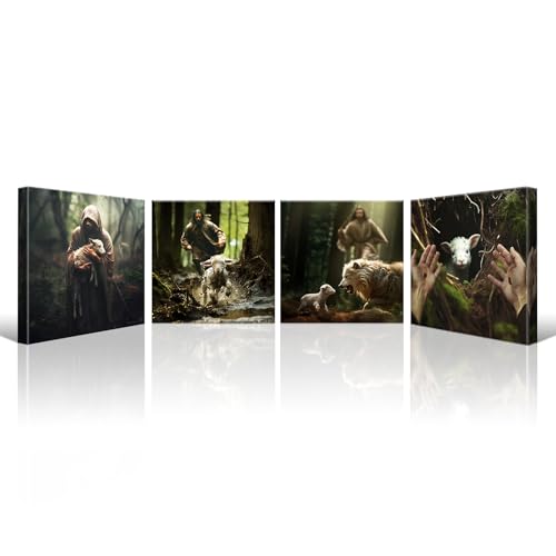 Artscope 4 Pieces Wall Art Canvas Prints - Jesus and Lamb Guard Picture Painting - God Religious Belief Wall Artwork for Church Bedroom Living Room Home Decor - 30 x 30 CM Artscope 4 Pieces Wall Art Canvas Prints - Jesus and Lamb Guard Picture Painting - God Religious Belief Wall Artwork for Church Bedroom Living Room Home Decor - 30 x 30 CM