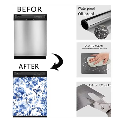 Image of BVBOX Dishwasher Magnet Cover 23 inchx26 inch, Reusable Magnetic Refrigerator Covers, Decorative Magnets Cover Fridge Door Skin Panel Stickers for Home Kitchen Appliance