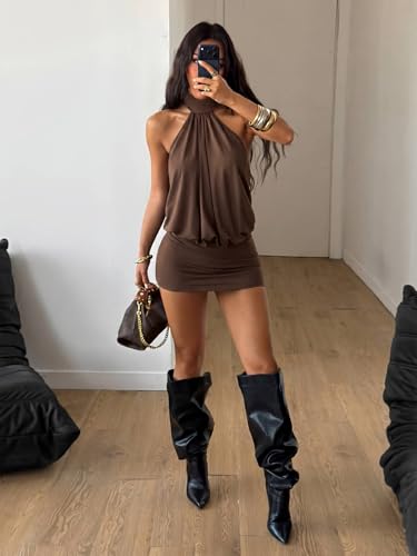 Image of SOLY HUX Women's Halter Mini Dress Y2k Backless Bodycon Club Night Cocktail Dresses