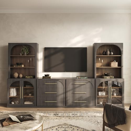 Image of BELLEZE Jagger 130 inch Wall Unit 6-Piece Modular TV Stand - Ebony