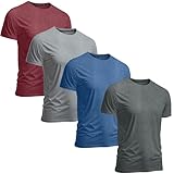 Mens Gym T-Shirts 4 Pack - Moisture Wicking Workout Man Tee, Quick Dry Athletic Performance Activewear S Ch/N/R/LGY