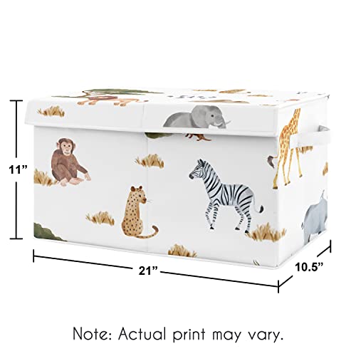 Sweet Jojo Designs Jungle Animals Small Fabric Toy Bin Storage Box Chest Baby Nursery Kids Room Dark Hunter Green Yellow Grey Black White Wildlife Safari Elephant Giraffe Lion Monkey Leopard Cheetah #TOP2