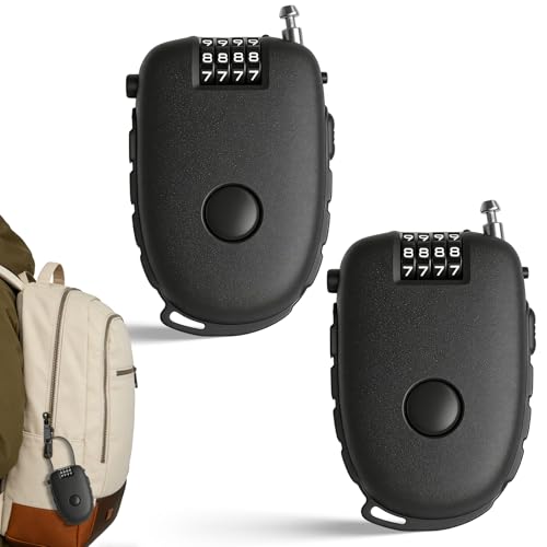 Gnaxyzthor 2 Artículos Candado con Cable Retráctil, 4 Dígitos Retráctil Candado Cable, Con Cable de 75 cm de Largo, Cerradura de Acero de Combinación para Casco, Motocicleta y Equipaje