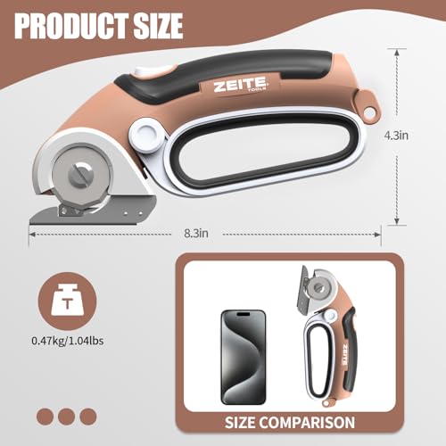 Image of ZEITE 4V Cordless Electric Scissors Cardboard Cutter with 2 Blades,Storage Case,Rotary Cutter for Box Plastic Carpet Fabric, Easy to Hold and Safe,Mocha