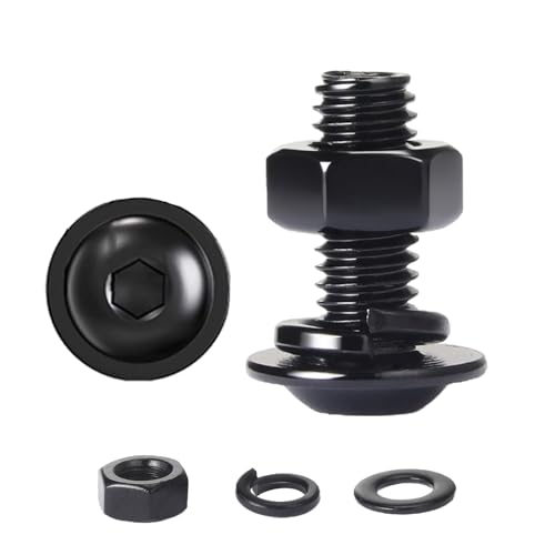 HAISHANG 10 Piezas M5x25mm Juegos de Tornillos con Hexágono Interior de Cabeza Plana, Tornillos de Máquina con Brida de Acero Inoxidable con Tuercas Hexagonales y Arandelas Elásticas, Negro