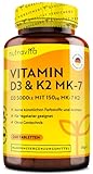 Vitamin D3 & K2 Tabletten - 240 Tabletten - 150mcg K2 - Premium: 99,7+% All Trans MK7 (K2VITAL® von Kappa) + 5.000 IE Vitamin D3 - Hochdosiert - Vegetarier