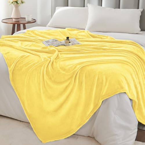 Image of BEDELITE Fleece Blanket Light Yellow Throw Blankets for Couch & Bed, Luxury Plush Cozy Fuzzy Blanket 50x60 inches, Super Soft Warm Lightweight Throw Blanket for Travel Camping