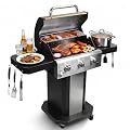 Redlife 3 Burner Propane Gas Grill, 30,000 BTU Outdoor BBQ Grill with Cast Iron Cooking Grates, Stainless Steel Warming Rack, Built-in Thermometer, Side Shelves, Removable Grease Tray, Yellow
