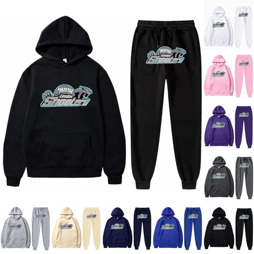 Tuta da uomo, a maniche lunghe, Y2K, con cappuccio e pantaloni da jogging, set completo unisex, A 01, S