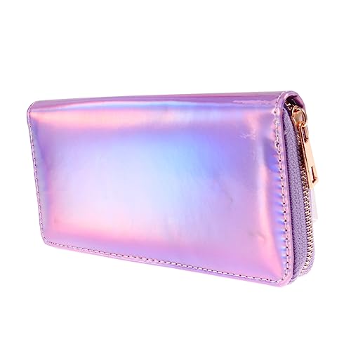Sparking Sequins Wallet for Women Zipper Purse Phone Pocket Chic Iridescent Clutch Bag Violet for Parties and Everyday Use