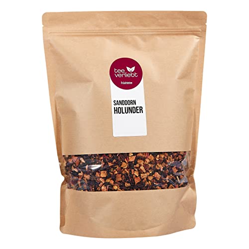 teeverliebt - Loser Früchtetee Sanddorn mit Holunderbeeren 1000 g I Früchtetee lose I fein-herber Geschmack der Tee-Mischung mit Apfel und Hibiskus I hochwertiger Tee lose 1 kg