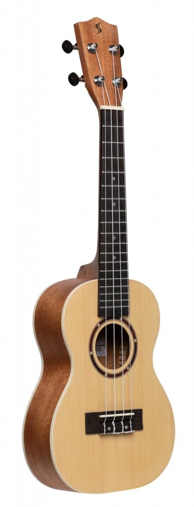 Traditionelle Konzert-Ukulele mit Fichtendecke und schwarzer Tasche