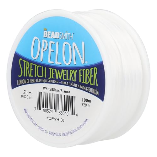 The Beadsmith Opelon Stretch Cord – Elastic Beading Fiber, White, 0.7 mm Diameter, 100 Meters (328 ft) Spool