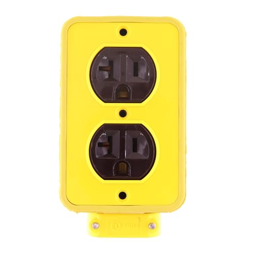 Woodhead 3000-10 Super-Safeway Multiple Outlet Box - Yellow, Double Sided Duplex Outlet Box with Standard Depth, C-Clamp, Duplex Cover Plates, 4 Outlets