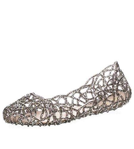 Layered Lines Jelly Ballet Flats,Pewter,7 B(M) US