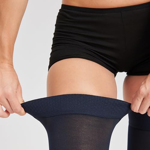 Image of TOFLY Medical Thigh High Compression Socks Footless for Women & Men, Opaque Support Hose, 15-20mmHg Graduated Compression Stockings with Silicone Band for Varicose Veins, Edema, DVT, 1 Pair Navy M