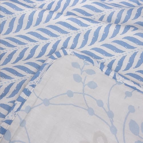 Image of HUESLAND 100% Cotton Reversible Dohar Toddler Size | Soft Cambric Weave, All Weather Light Comforter AC Quilt | Infants-New Born Blanket | 41 x 55 inches, Petal - White & Arctic Blue
