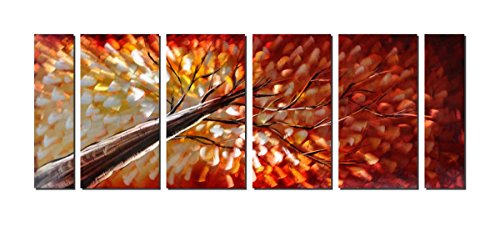 Pure Art Gazing Skyward At Sunset Metal Wall Art - Large Colorful Metal Wall Art Decor In Abstract Botanical Design - 3D Wall Art For Modern And Contemporary Decor - 6-Panels 24"X 65" #TOP2