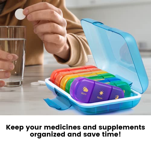Image of Premium weekly pill organizer 3 times a day, Medicine organizer box| Medicine box,portable travel pill box weekly with large compartments moisture-proof pill case for vitamin, Medicine, pills, supplements (Multicolor-3 Compartment)