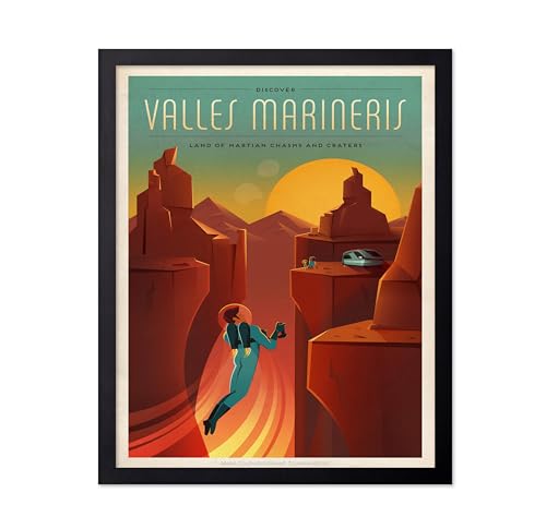Poster Master Astronomy Poster - Valles Marineris Travel Poster - Gift for Astronomers and Space Exploration Enthusiasts - Wall Decor Home, Office, Living Room, 11x14 Black Framed