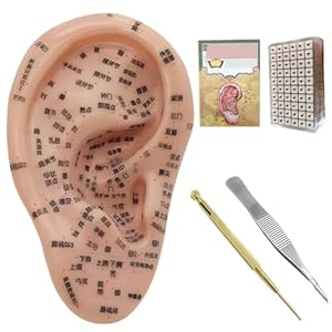 Ear Seeds Acupuncture Kit, Soft Ear Seeding Kit Including 7.5 inch. Ear Model, Ear Patch, Tweezer, Probe Pen, Ear Book, Picture, Acupuncture Ear Seeds, Acupuncture Doll