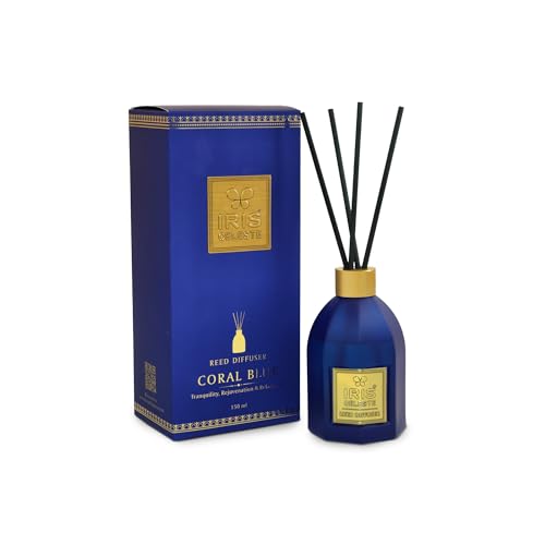 Image of IRIS Coral Blue Reed Diffuser Set - Premium Aromatherapy Home Fragrance for Relaxation, Spa Ambience, Office, Long-Lasting Fresh Aroma, Perfect for Gifting
