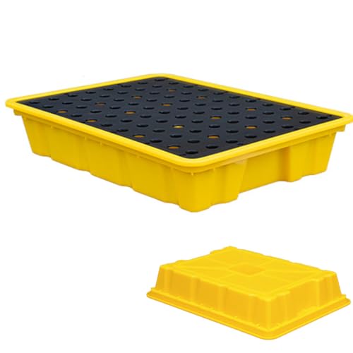 Generisch Stapelbare Auffangplattform mit Abfluss und Gabelstapleraufnahmen, modulares Tablett für 208-Liter-Fässer, auslaufsicheres Design (49 x 35 x 9 cm), ideal für SI