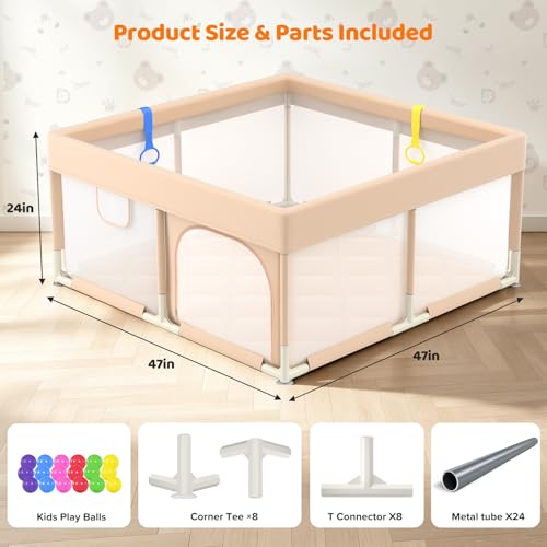 Image of Dripex Baby Playpen, 47 inchx47 inch Small Play Pen for Babies, Beige