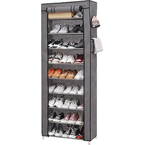 MathRose 10-Tier Shoe Rack 30 Pairs Shoe Tower Closet Shoes Storage Cabinet Portable Boot Organizer with Dustproof Non-Woven Fabric Cover and Shelves (10 Tiers-Gray) Cover