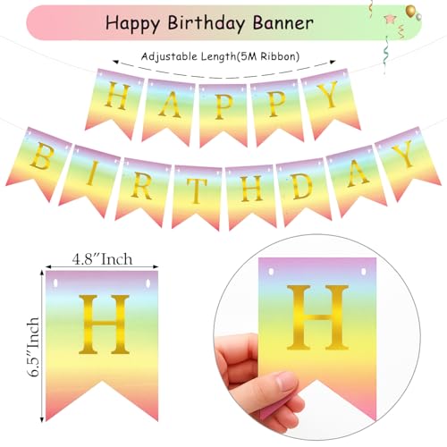 Image of Rozi Decoration Rainbow 1st Birthday Decoration Kit - 47 Pcs with Number Balloon, Happy Birthday Banner & Foil Balloons for Baby Boy & Girl First Bday Celebration