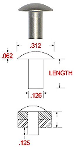 1/8" Dia X 3/8" Length Solid 1100F Aluminum Brazier Head Rivet, Plain Finish (Pack of 1 Pound - Approximately 1,480 Pieces)