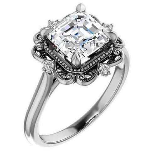 2 CT Asscher Cut Colorless Moissanite Engagement Ring Set Wedding Bridal Rings Set Solitaire 10k 14k 18k Gold Sterling Silver Ring2