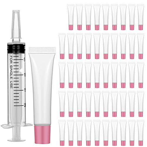 Ibnotuiy 50PCS Lip Gloss Tubes 15ml Empty Lipgloss Tubes Containers Refillable Clear Squeeze Tubes for Diy Lip Gloss Balm Cosmetic (Pink)