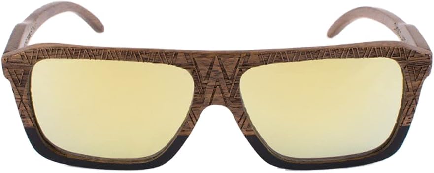 Handmade Oak Wood Sunglasses with Blue Polarized Lenses and Yellow Mirror. 58mm