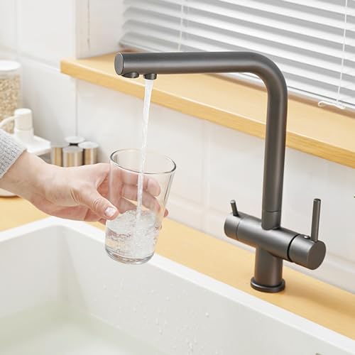 Robinet de cuisine 3 voies laiton gris, mitigeur d'évier pour eau filtrée pure