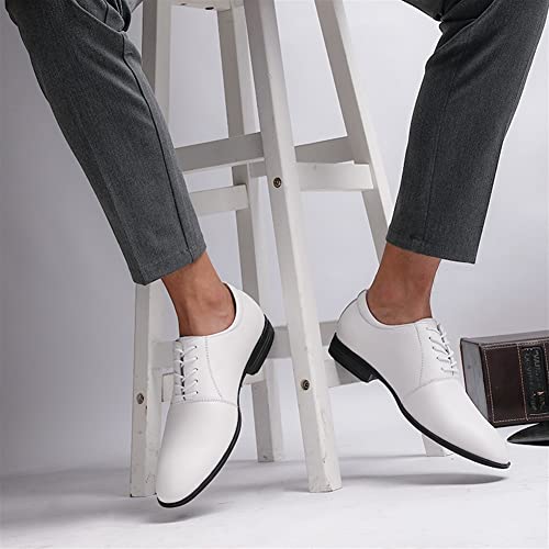 Dress Oxford for Men Lace Up Round Toe Genuine Leather Slip Resistant Rubber Sole Low Top Business(White,10 M US)4