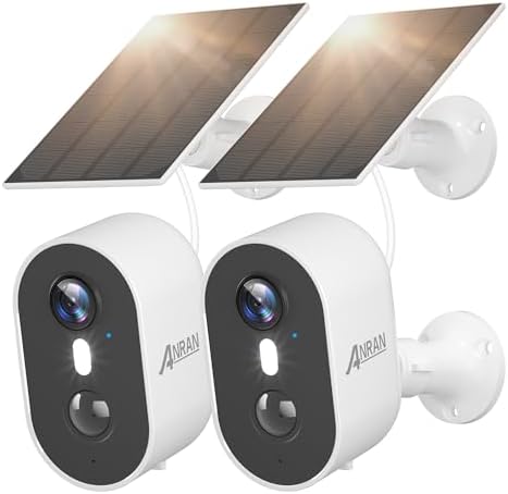 ANRAN 5MP Solar Security Cameras Wireless Outdoor for Home Security, Color Night Vision WiFi Surveillance Home Camera with Solar Panel, Spotlight, PIR Detection, 2-Way Talk, 2 Packs