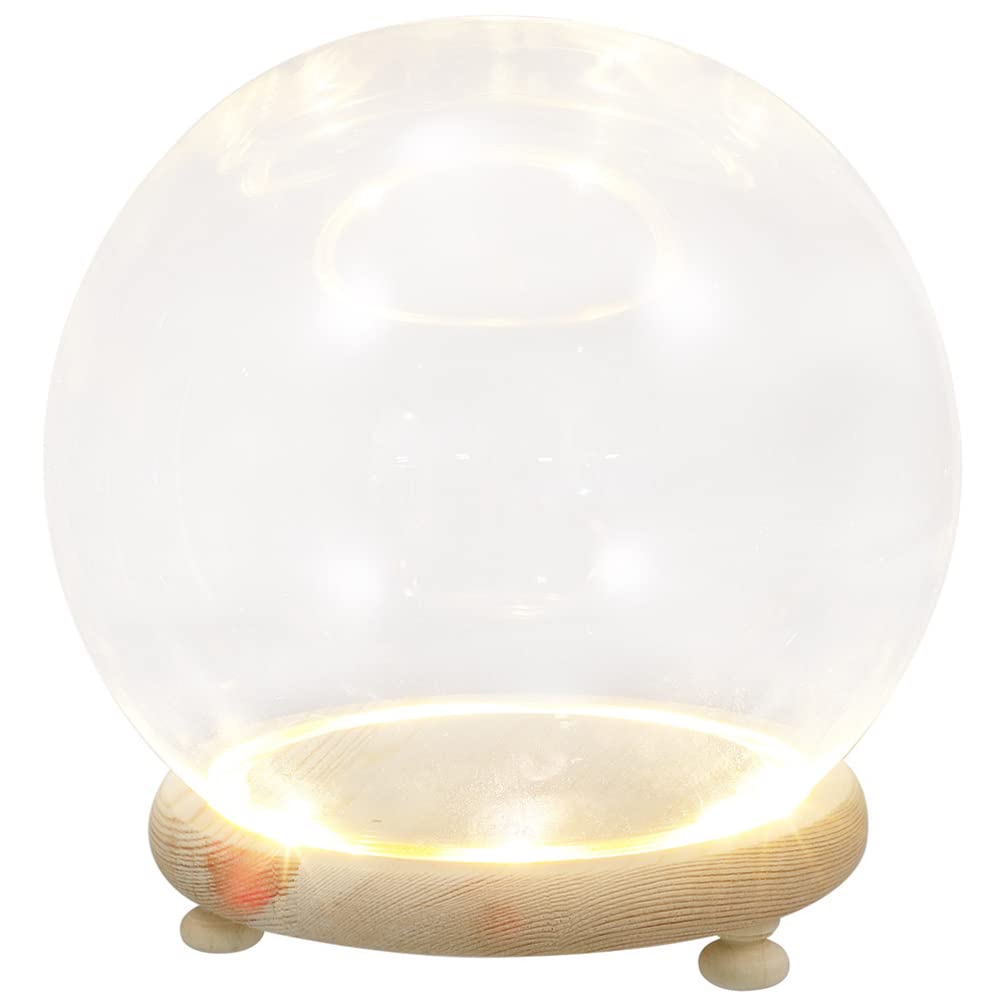 Clear Glass Cloche Globe Display Dome Bell Jar with Wooden Base Terrarium Keepsake Display Globe with Light for Plants Succulents 10X10cm