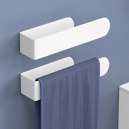 Image of HUFEEOH 2 Pack Adhesive Hand Towel Holder, Kitchen Towel Rack Towel Bars Wall Mounted, Stainless Steel Bath Towel Hanger for Bathroom Hotel Kitchen (White, 8 Inch(2PC))