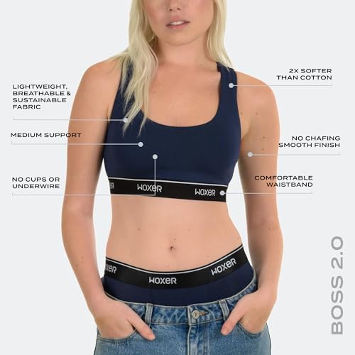 Image of Woxer Boss Bralette for Women - Wireless, Seamless Racerback - Modal Sports Bra, Lounge, Sleep Bralette, Wireless Bra
