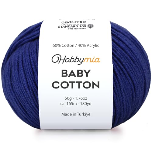 Image of Baby Cotton Blend Yarn - Soft Sport Weight Yarn for Crochet & Amigurumi - 50g /180yds - 60% Cotton 40% Acrylic - Ideal for Baby & Knitting Proj.(Navy Blue, 1 Ball)